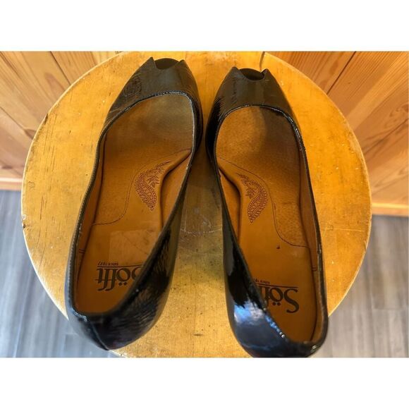 Sofft Black Leather Slip On Heels Pumps Cushioned Comfort Shoes 8.5 Peep Toe - Picture 5 of 8